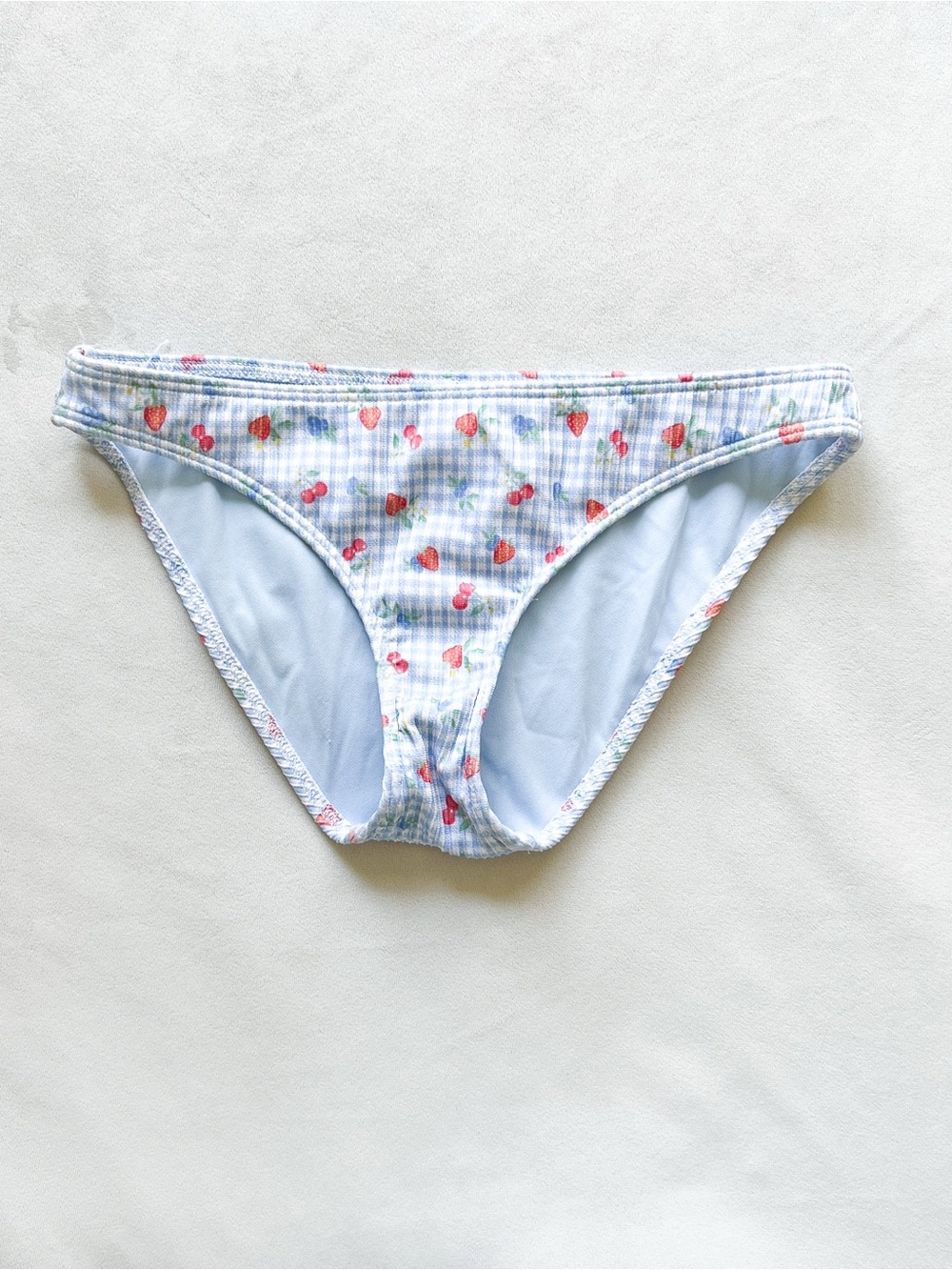 Hollister Blue Gingham Bikini Bottoms with Strawberry Print - XXS